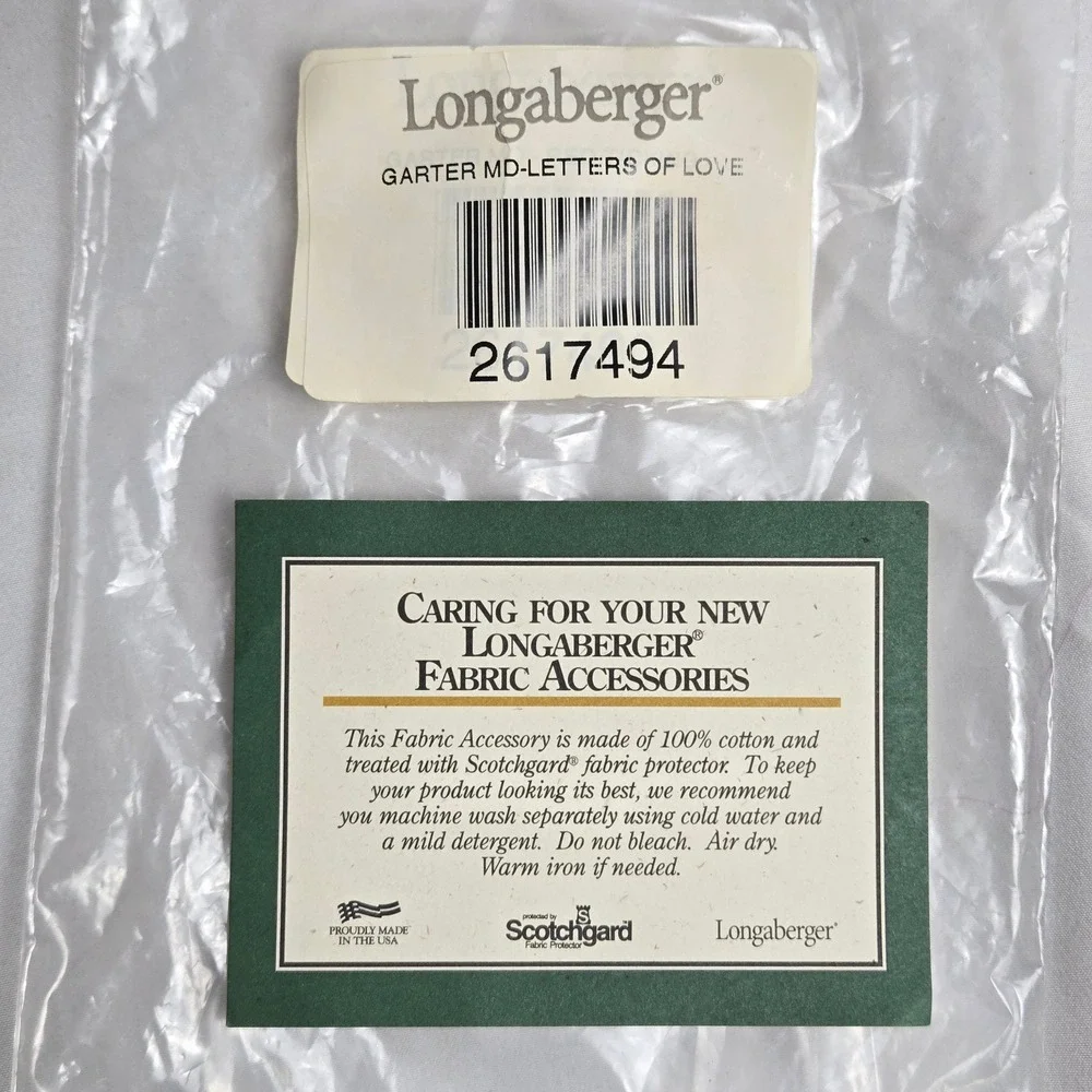 Longaberger Basket Garter Letters Of Love Fabric Pattern Medium 2617494 New Vtg